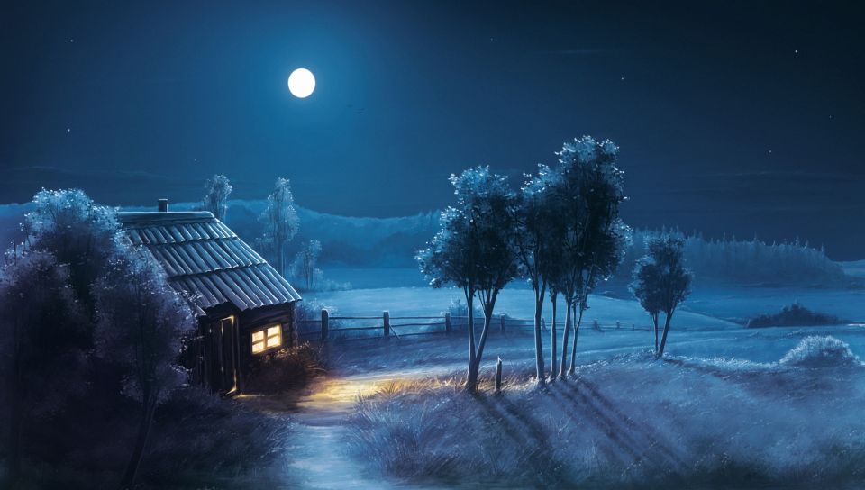 Blue Night Full Moon featuring Abstract / Arts, Nature, Other, Doll - Perfect PS Vita Wallpaper